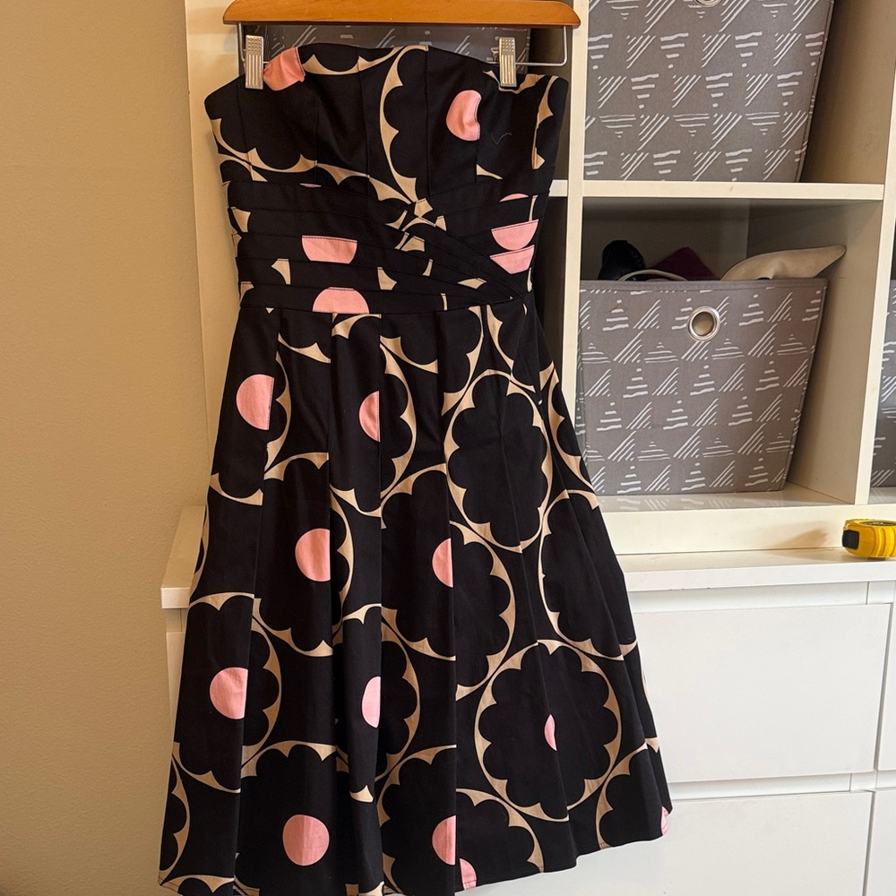 Kay Unger Strapless Dress with Black and Pink Floral Pattern